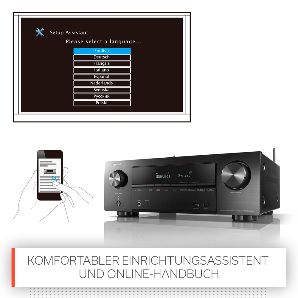 DENON AVR-X1600H AV-Receiver (7.2 Kanäle, Schwarz)