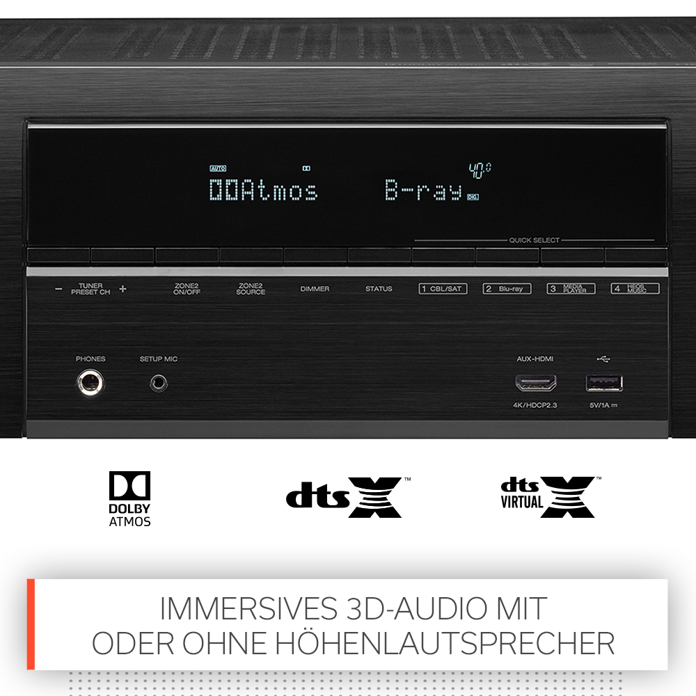 Schwarz) DENON AVR-X3600H AV-Receiver Kanäle, (9.2