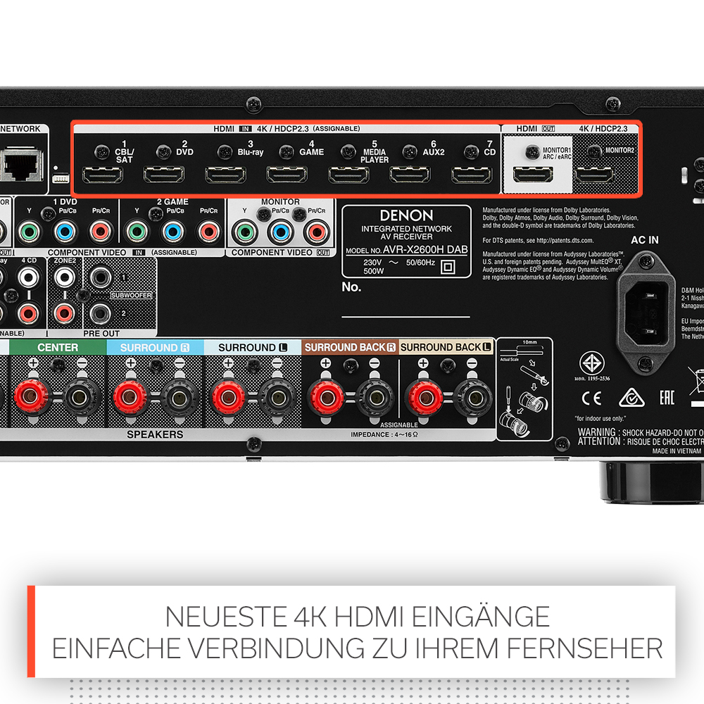 DENON AVR-X2600HDAB AV-Receiver (7.2 Kanäle, Schwarz)