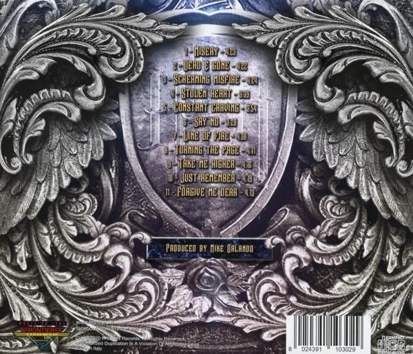 CD-Cover mit Text und Titelliste sowie Zierrahmen und Frontiers Records Logo.