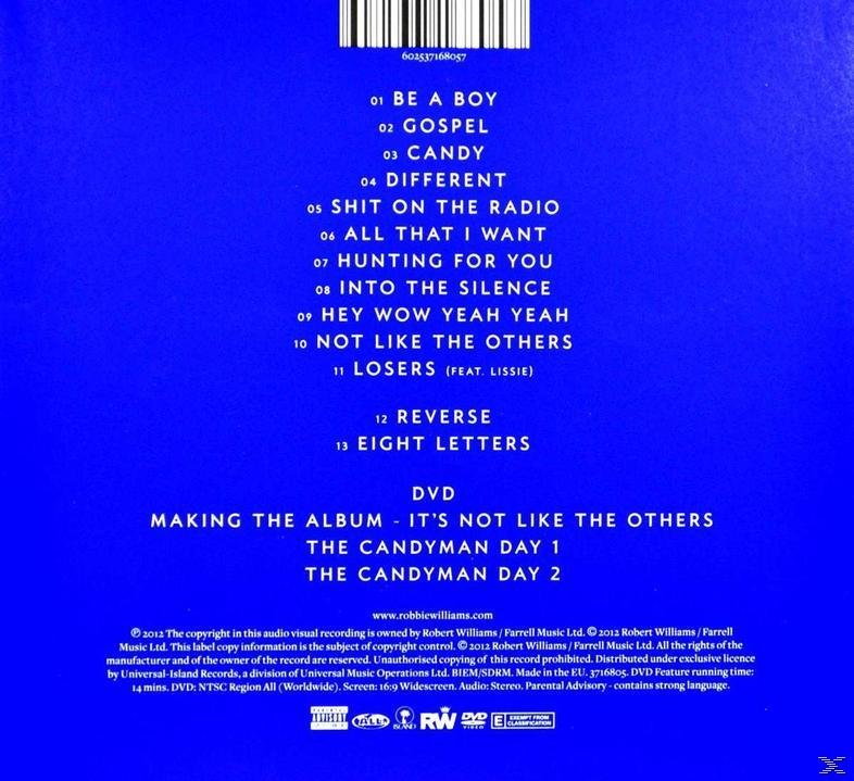 CD tok, számlistával és DVD részletekkel. Fekete háttér fehér szöveggel.