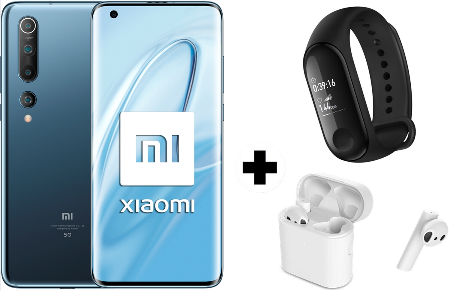 Móvil - Xiaomi Mi 10, Gris, 128GB, 8GB RAM, 6.67" FHD+, Snapdragon 865, 4780 mAh + Mi Band 3, Mi Airdots Pro 2