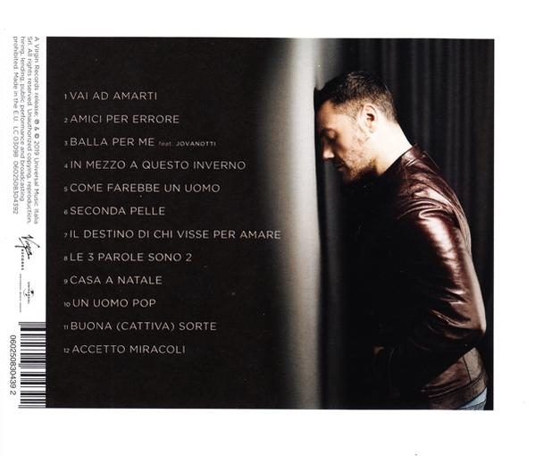 Dos d'un boîtier de CD avec des titres de chansons et un artiste. Le fond est sombre avec un homme appuyé contre lui.
