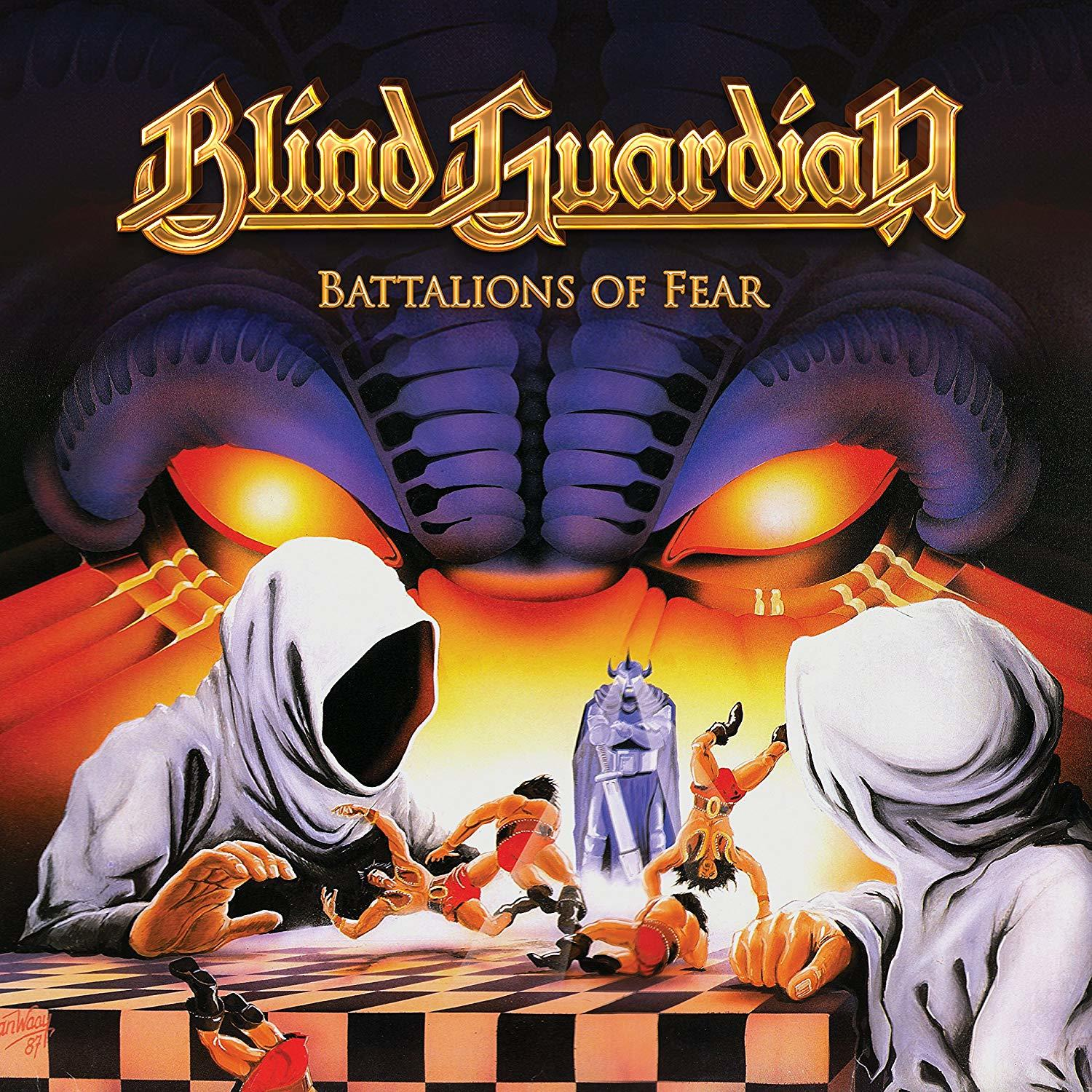 Albumcover mit mittelalterlichen Kriegern und Dämonen in einer Fantasy-Umgebung.
