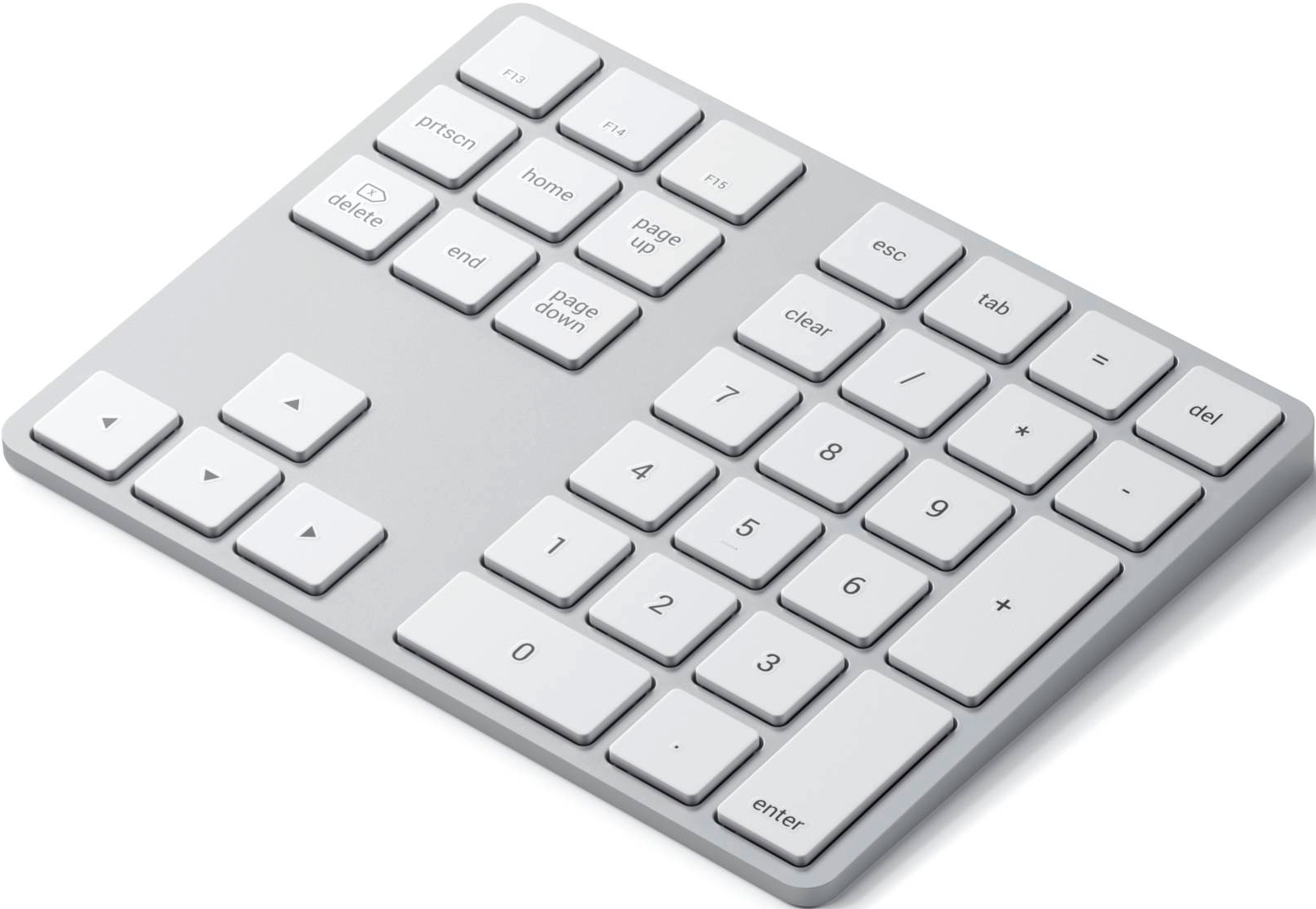 Eine silberne numerische Tastatur mit mehreren Funktionstasten.