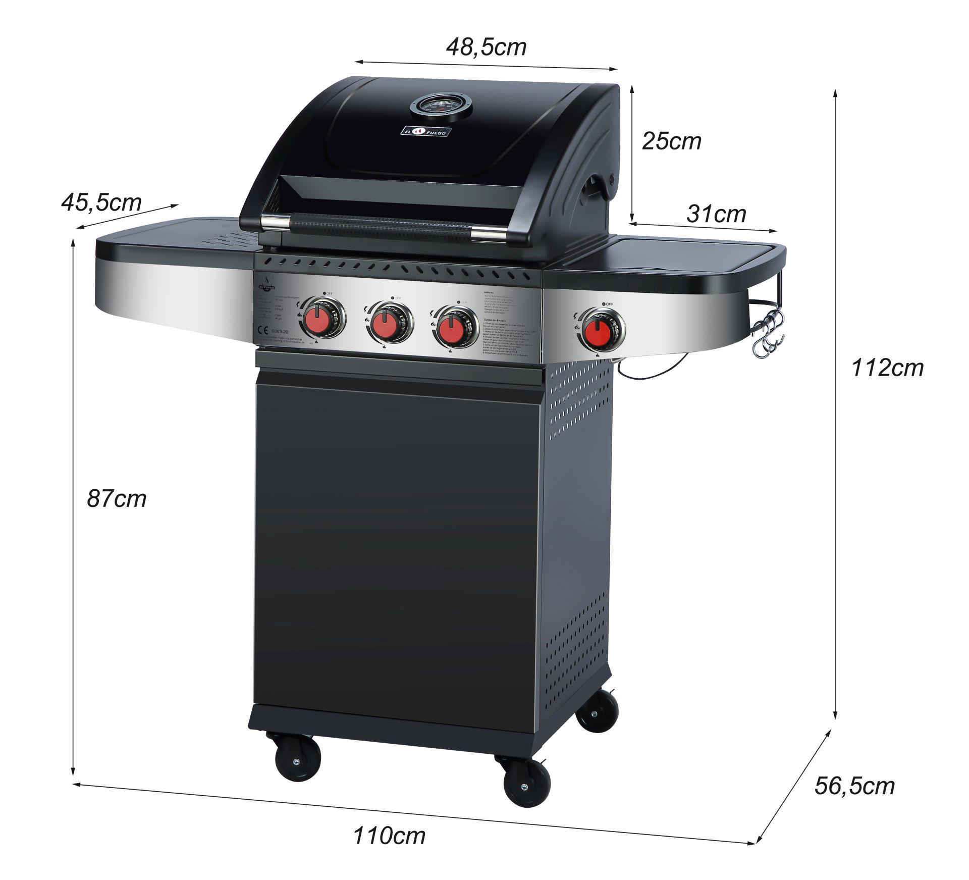 EL FUEGO AY 0591 Houston 3+1 Gasgrill, Schwarz (11500 Watt)