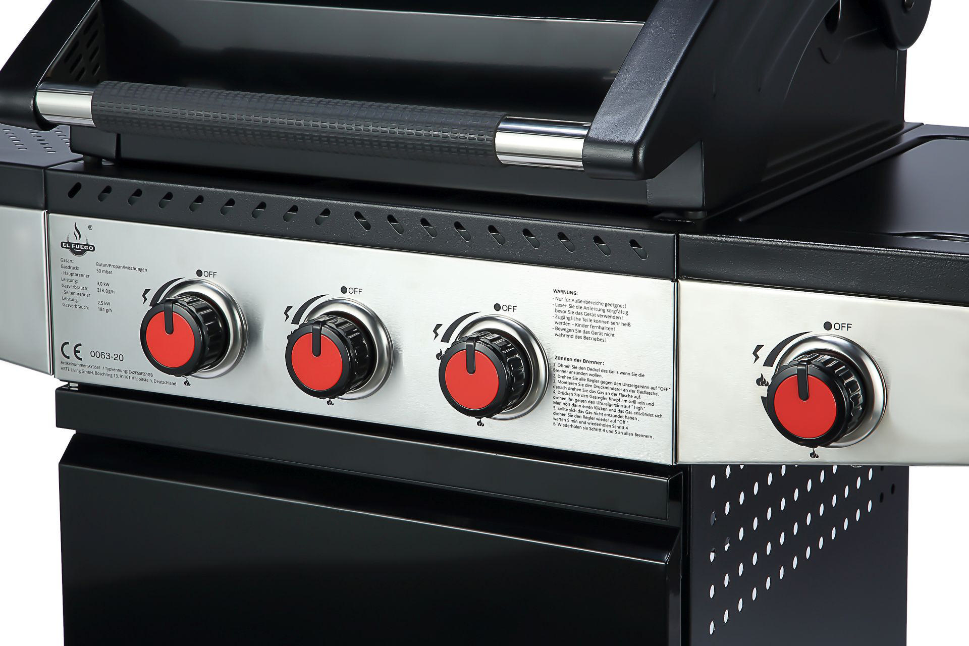 EL FUEGO AY 0591 Houston 3+1 Gasgrill, Schwarz (11500 Watt)