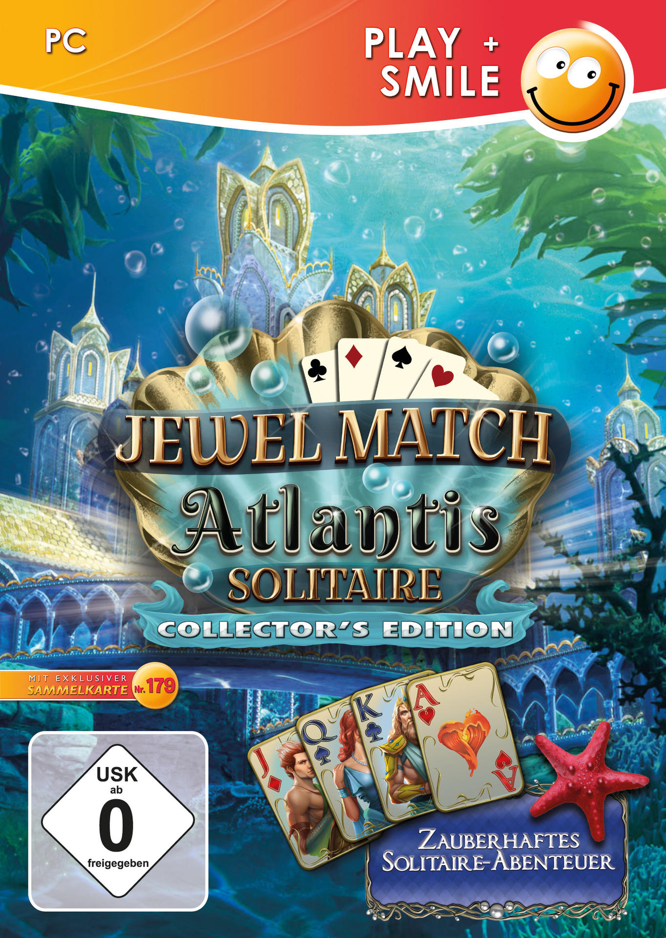 Jewel Match Atlantis Solitaire Spielbox. Enthält Kartenfarben, Unterwasserszene, Meerjungfrau und Sammleredition.