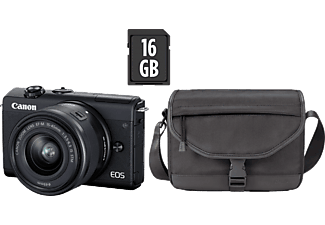 Leer Vertrek Anemoon vis CANON EOS M200 kit + 15-45mm Zwart +SB130 cameratas + 16GB geheugenkaart  kopen? | MediaMarkt