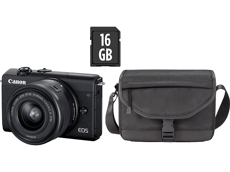 Speciaal Oneffenheden Genre CANON EOS M200 kit + 15-45mm Zwart +SB130 cameratas + 16GB geheugenkaart  kopen? | MediaMarkt