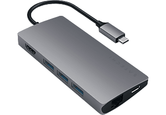 SATECHI Multi-Port Adapter USB-C Hub, 4K60Hz HDMI 2.0, PD 60W, USB 3.0, RJ45, SD/Micro-SD, Space Gray