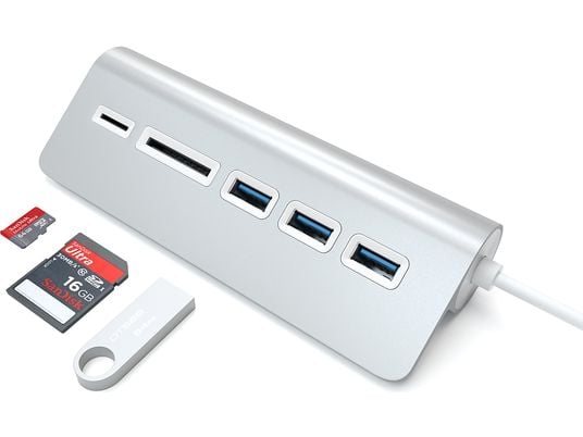 SATECHI ST-3HCRS - Hub USB e lettore di schede (Argento)