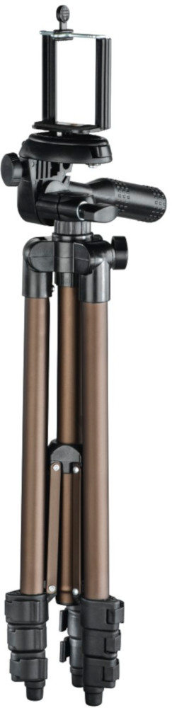 A brown tripod with a phone holder. The legs are extended.