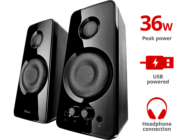 TRUST 21560 Tytan 2.0 Speaker Set, PC Lautsprecher, 18 Watt, Schwarz — Foto 2 von 5