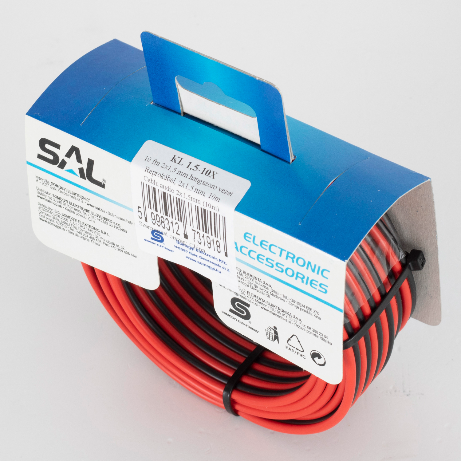 SAL KL 1,5mm-10méter hangszóró vezeték, piros-fekete