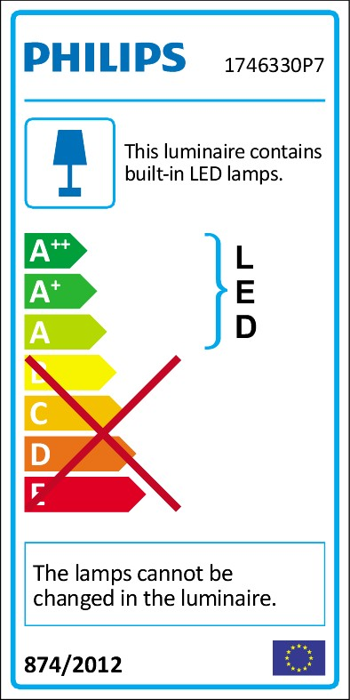 Energielabel voor een lamp met LED-lamp, toont de energie-efficiëntieklasse.