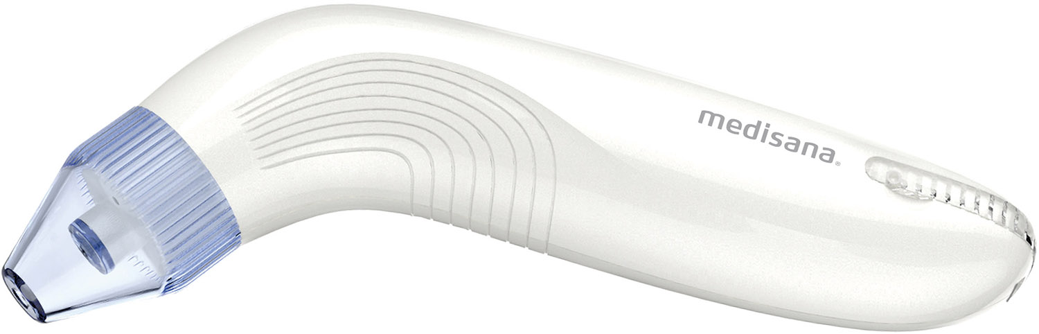 White Medisana ear cleaner with a blue tip, angled design.
