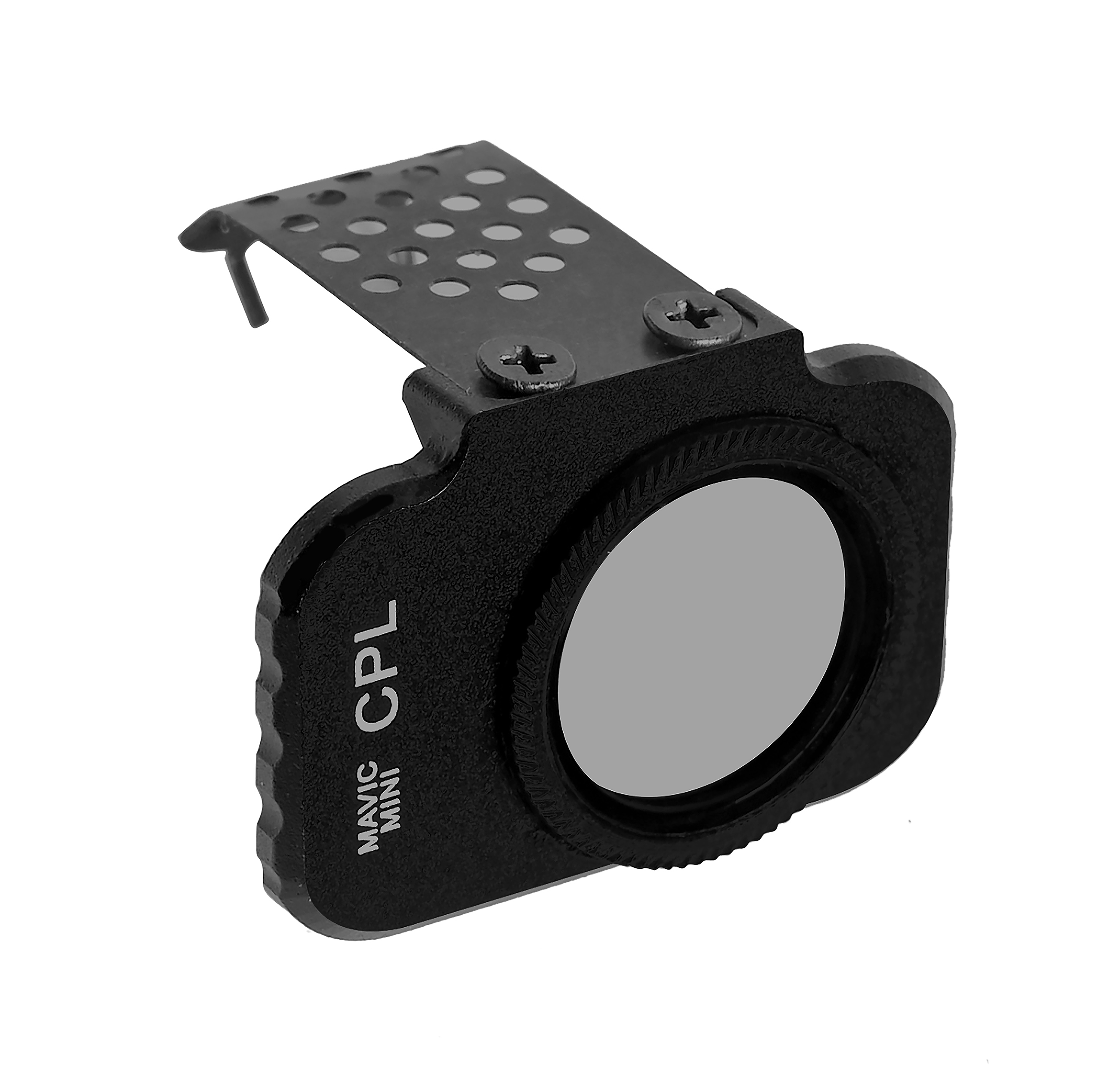 Black CPL filter for drone camera. CPL text is visible. White background.