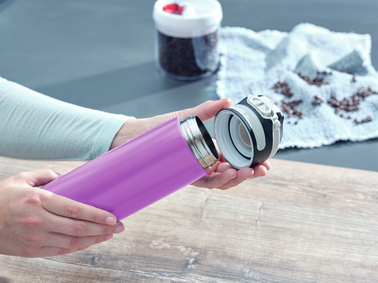 LEIFHEIT 3274 Isolierbecher Flip Thermobecher Lila