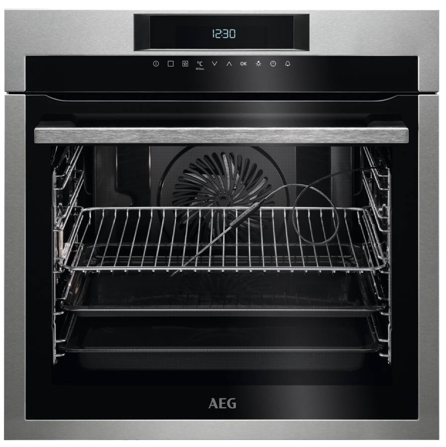 Horno - AEG BPE642120M, 71 l, Multifunción, Pirolítico, Grill, Sonda térmica, 60 cm, Inox antihuellas