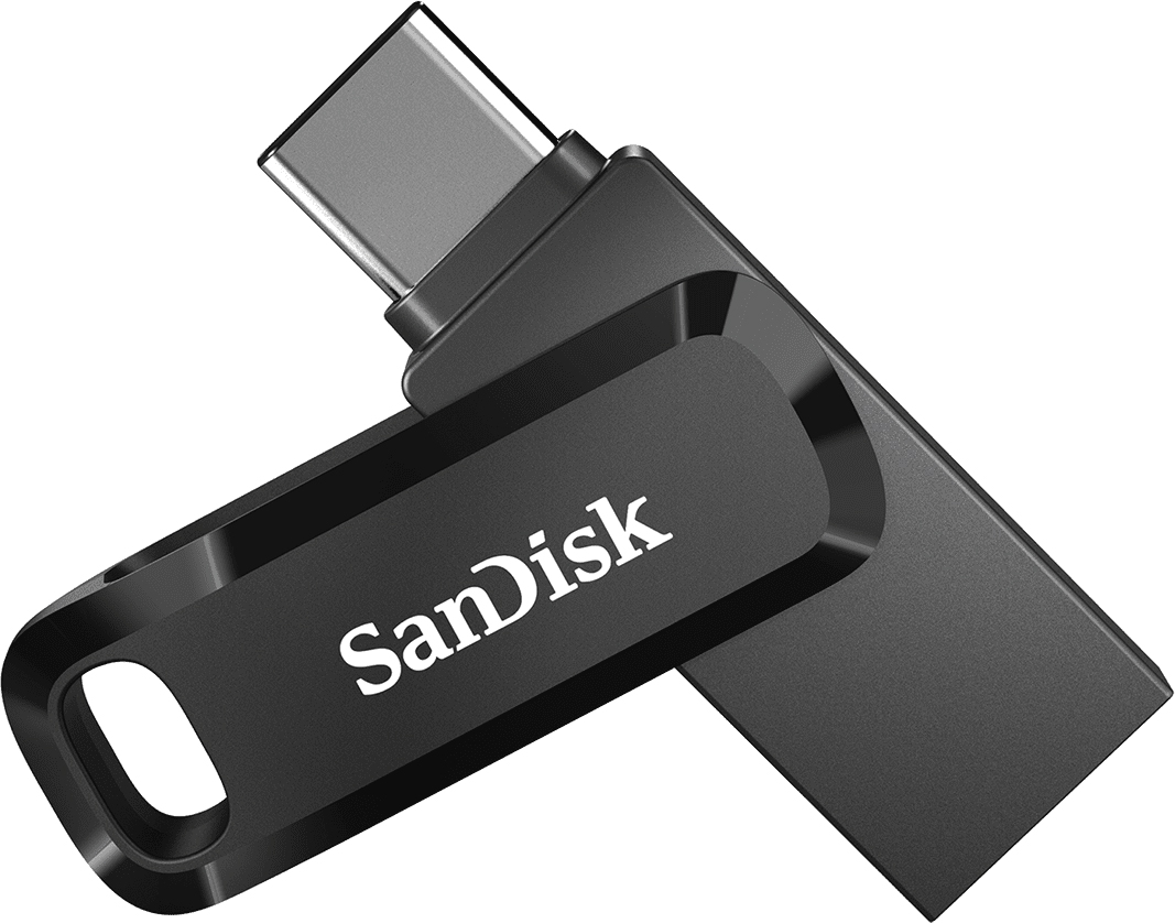 Une clé USB SanDisk noire.