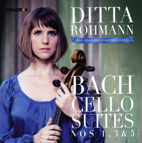 CD borító egy nővel, aki egy csellót tart, és szöveg: Ditta Rohmann, Bach Cello Suites.
