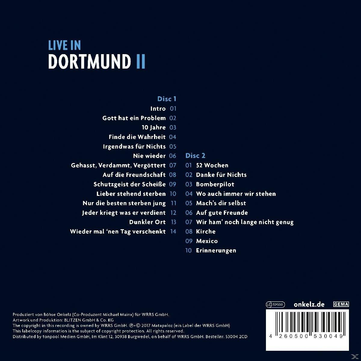 Live in Dortmund II: Titelliste Disc 1 und Disc 2. Rechts: Barcode und Label-Infos.