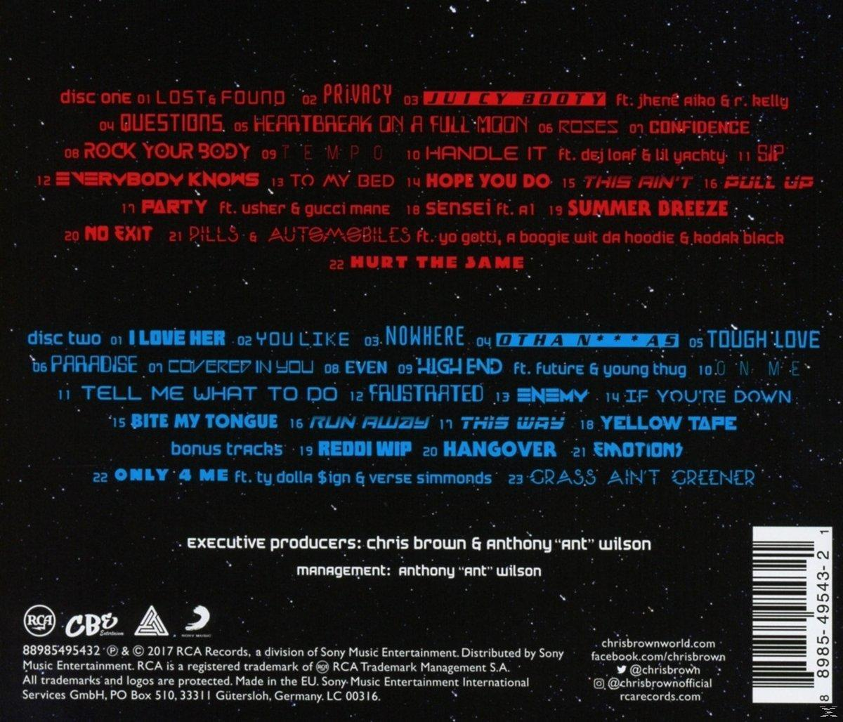 Zenés CD hátoldala piros és kék számlistákkal sötét háttéren.