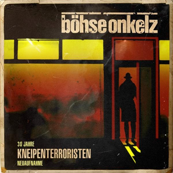 Albumcover mit dunklem Hintergrund und dem Text 'böhse onkelz'. Eine Silhouette in einer Tür.
