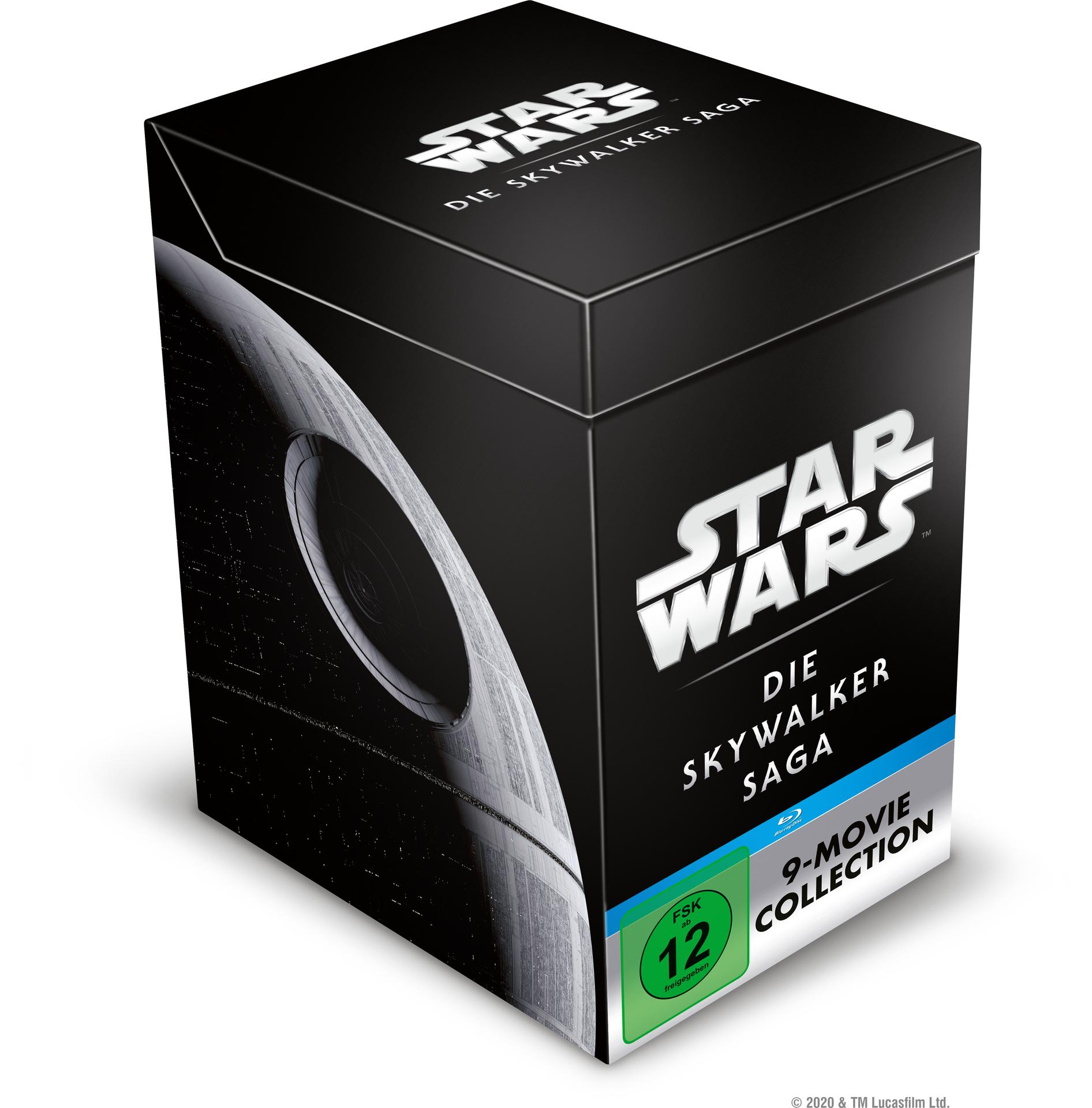 Schwarze Box-Set von Star Wars-Filmen. Es zeigt ein Death-Star-Bild und den Serientitel.