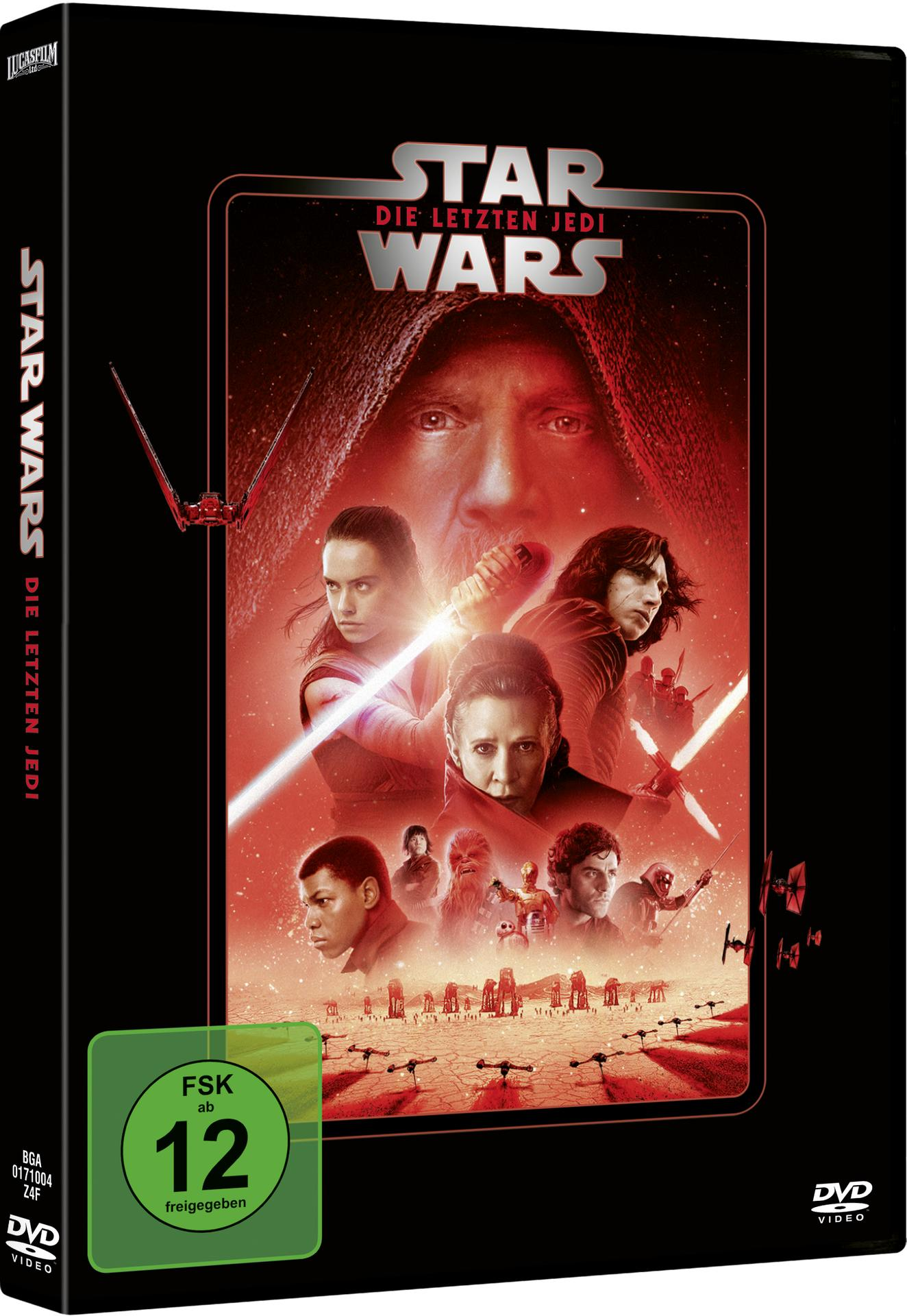 Star Wars: Die letzten Jedi DVD-Box, schwarzer Hintergrund, Filmposter.