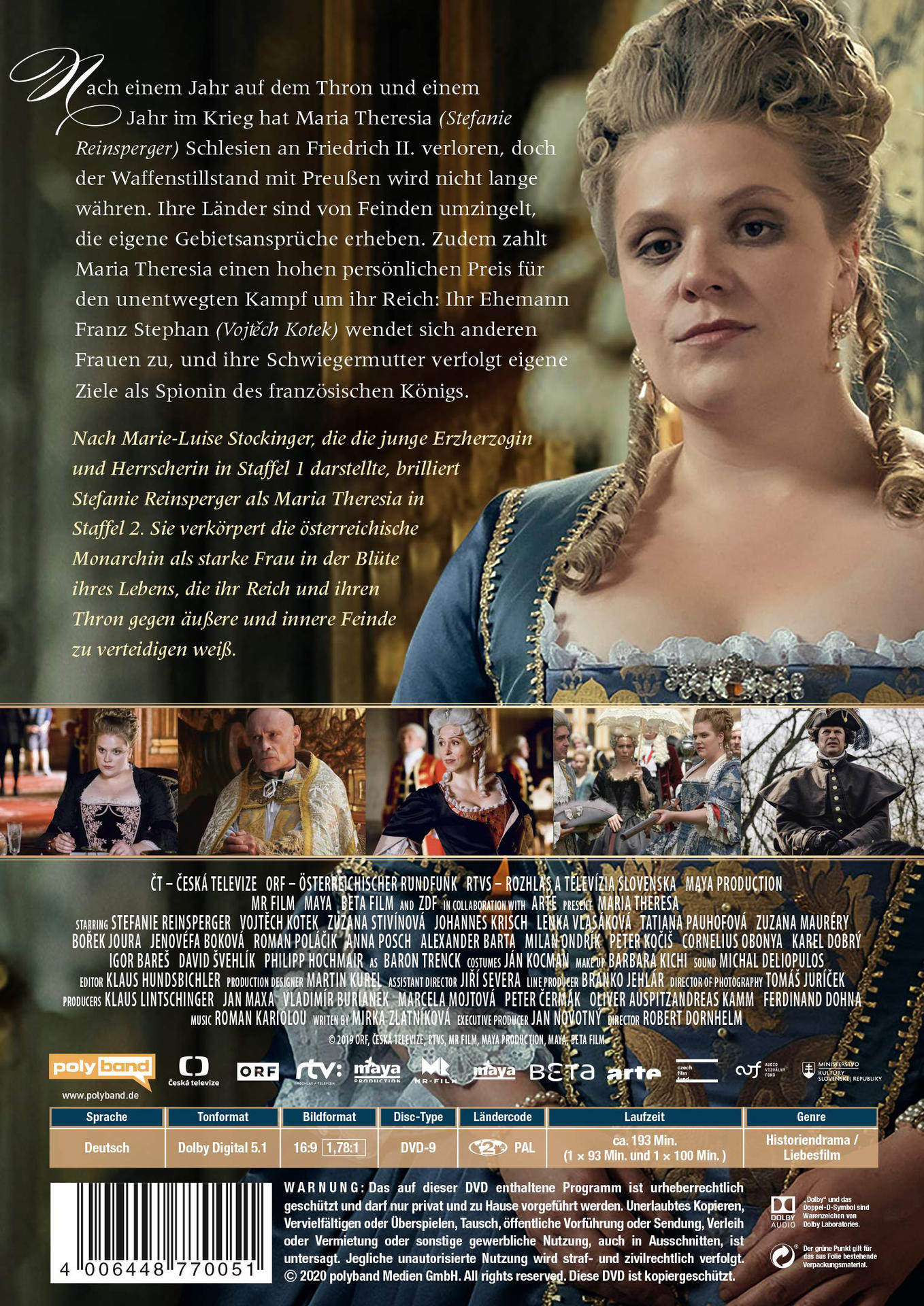 Rückseite einer DVD. Eine Frau in einem Kleid und ein Mann sind mit Text und Logos sichtbar.