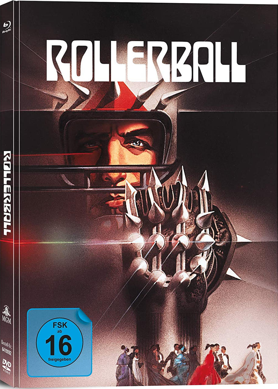 Rollerball Blu-ray-Hülle mit Filmposter-Art, auf weißem Hintergrund.