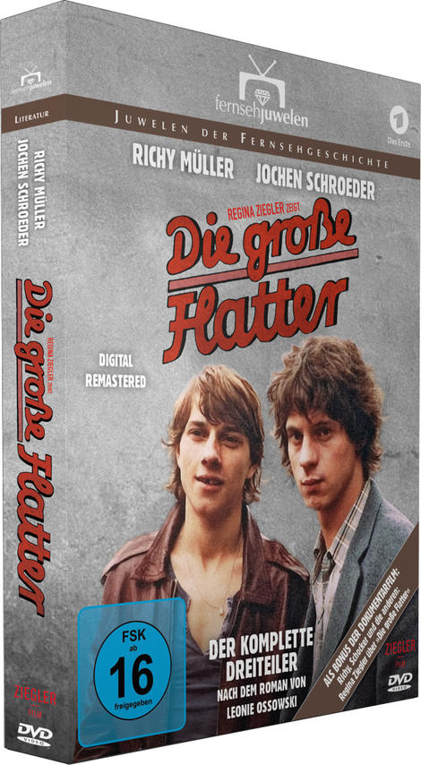 DVD-Cover des deutschen Films 'Die Große Flatter' mit zwei Männern, Text und blauem Siegel.