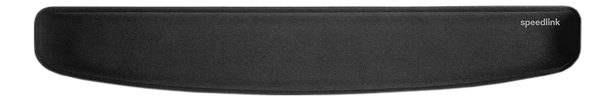 Schwarzes Speedlink-Mauspad mit leicht geschwungenem Design, von oben gesehen.
