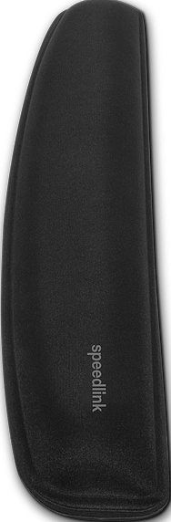 Schwarze Speedlink-Handgelenkauflage, eine gepolsterte Unterstützung für das Handgelenk.