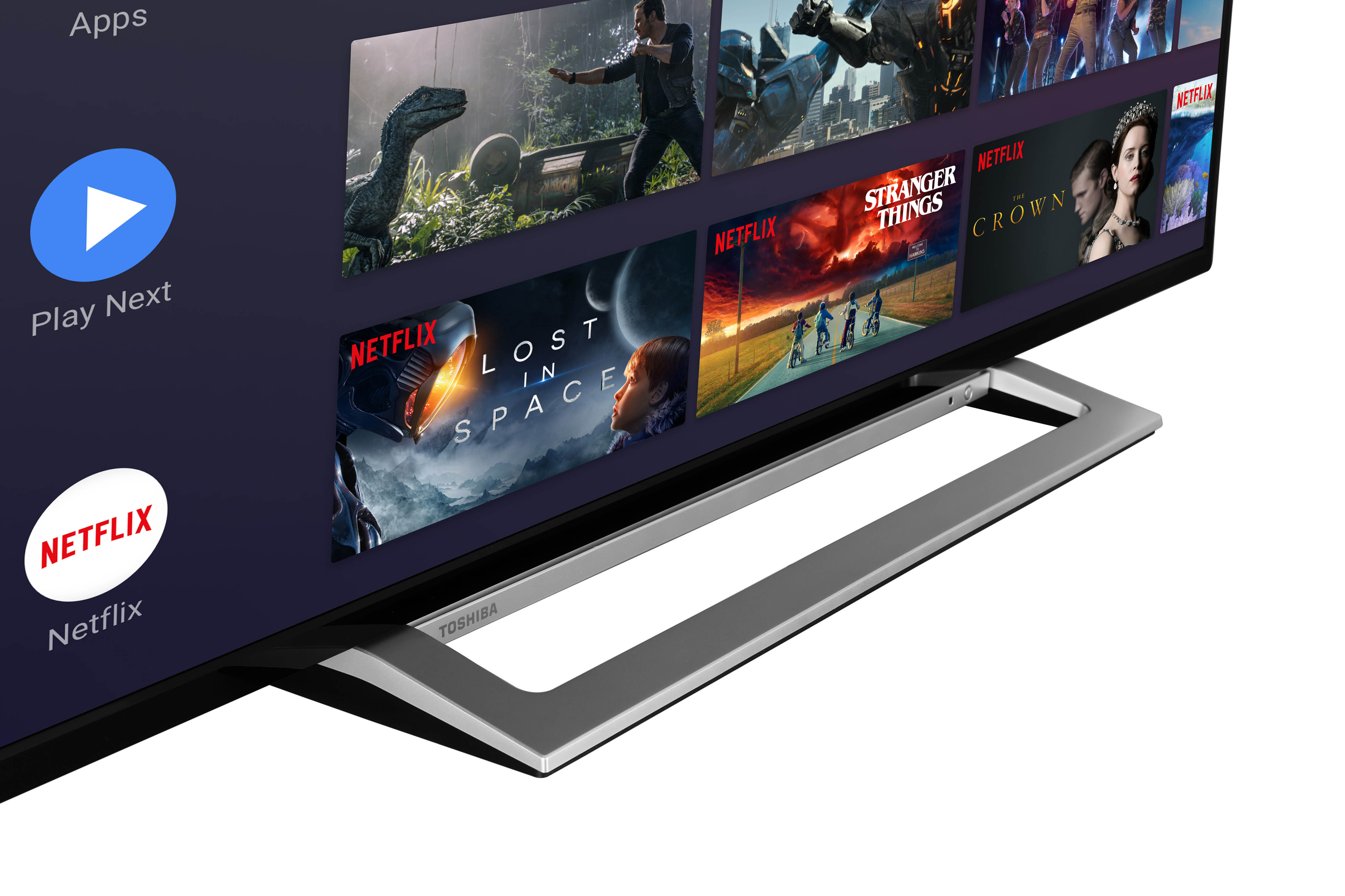 Ein moderner Fernsehbildschirm mit Miniaturansichten von Streaming-Diensten, einschließlich Netflix.