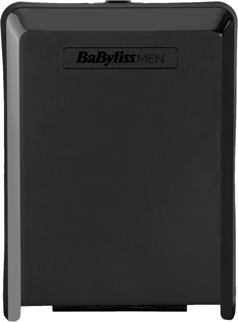Rasoio nero BaBylissMEN. Vista dall'alto, primo piano, forma rettangolare.