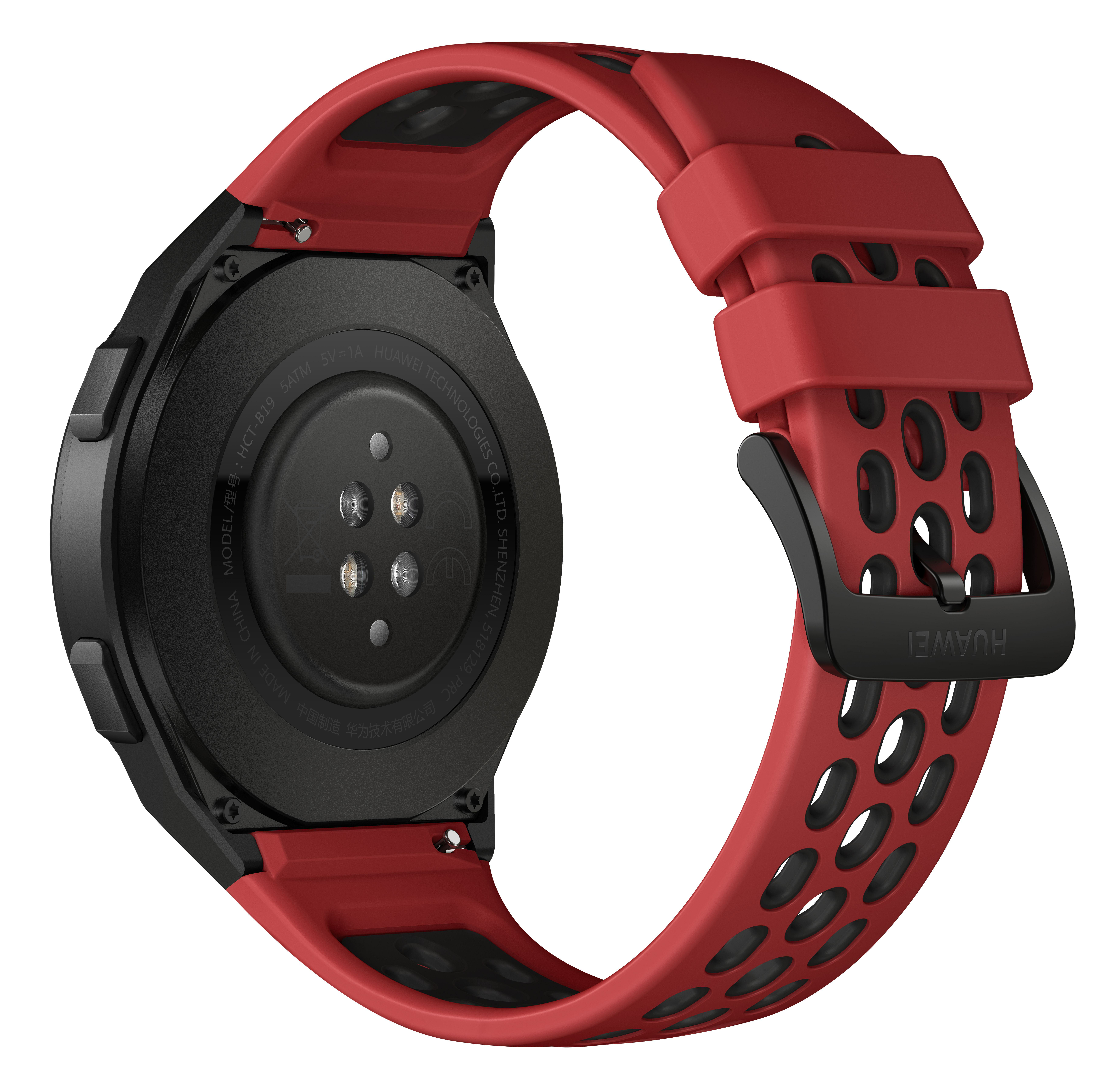 HUAWEI Huawei Watch GT 2e (Hector B19R) Smartwatch Metall, Kunststoff Fluorelastomer/Thermoplastisches Polyurethan, 140-210 mm, Lava Red