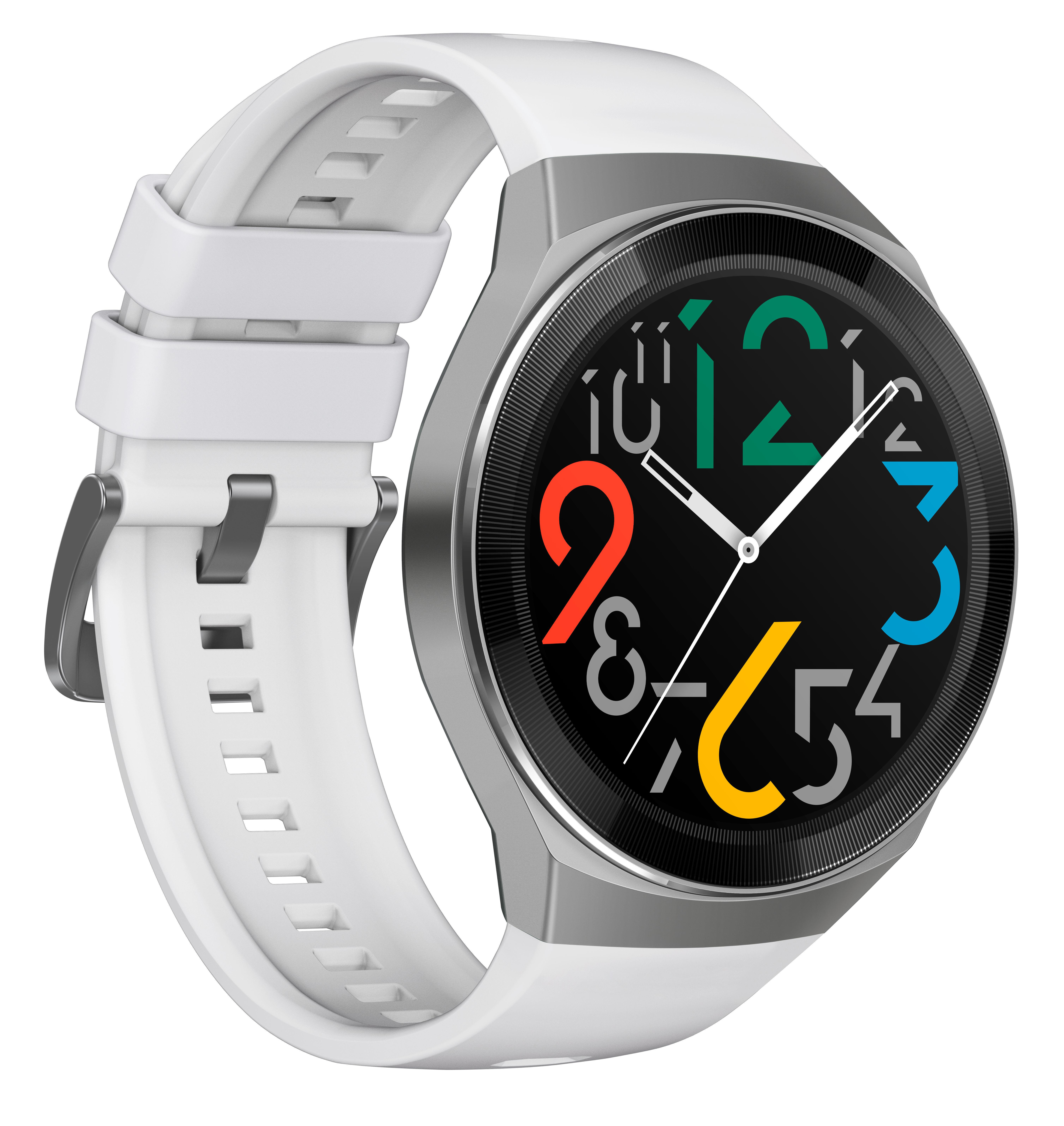 HUAWEI Huawei Watch GT 2e (Hector B19P) Smartwatch Metall, Kunststoff Fluorelastomer/Thermoplastisches Polyurethan, 140-210 mm, Icy White