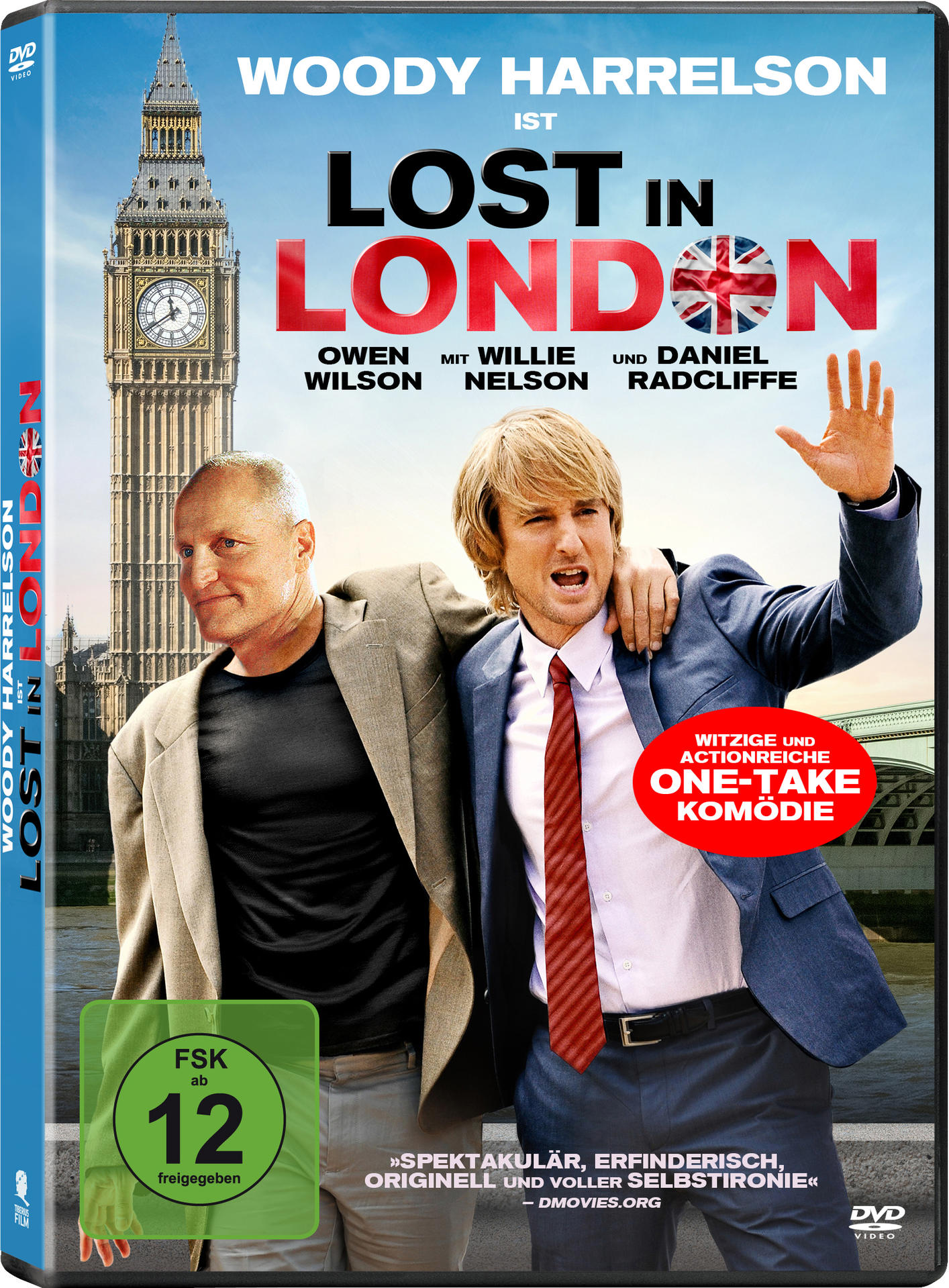 DVD-Cover von "Lost in London" mit Woody Harrelson und Owen Wilson, Big Ben im Hintergrund.