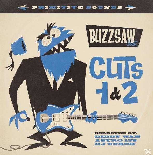 Albumcover: Cartoon-Monster spielt Gitarre, 'BUZZSAW'-Text und 'CUTS 1 & 2'.