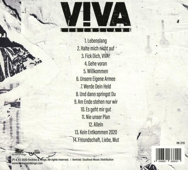 Rückseite einer CD mit Titeln und Liste. Enthält 'VIVA!' und andere deutsche Titel.