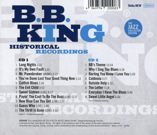 B.B. King CD hátulja, számlistával és album részletekkel.