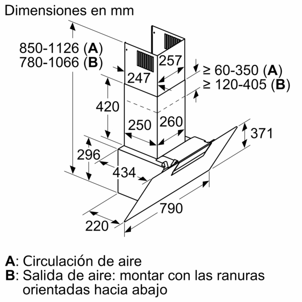 Campana - Balay Serie Cristal 3BC586GN, Decorativa, 669.5 m³/h, 255 W, 2x luces LED, Vidrio, Negro