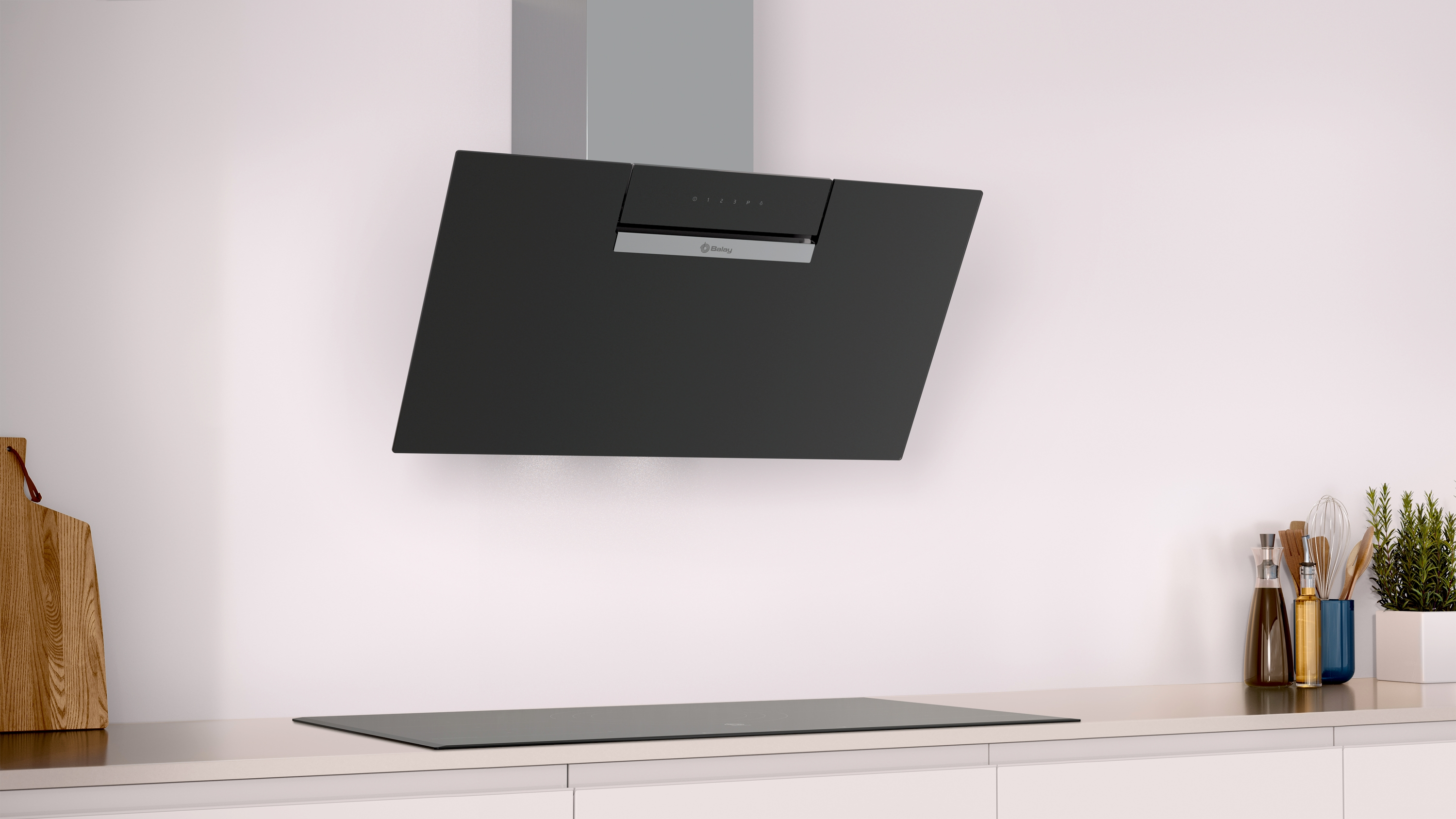 Campana - Balay Serie Cristal 3BC586GN, Decorativa, 669.5 m³/h, 255 W, 2x luces LED, Vidrio, Negro
