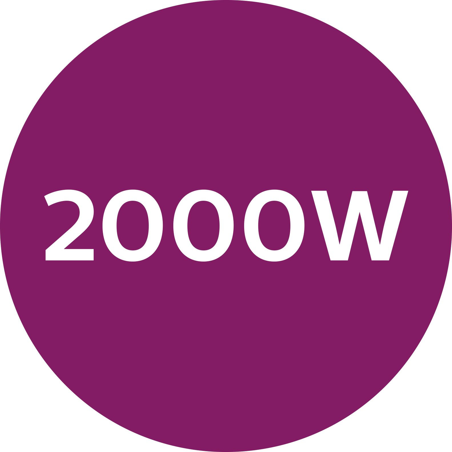 Testo 2000W su sfondo cerchio viola.