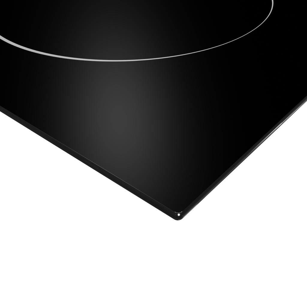 Black range hood with two lights and a mesh filter.