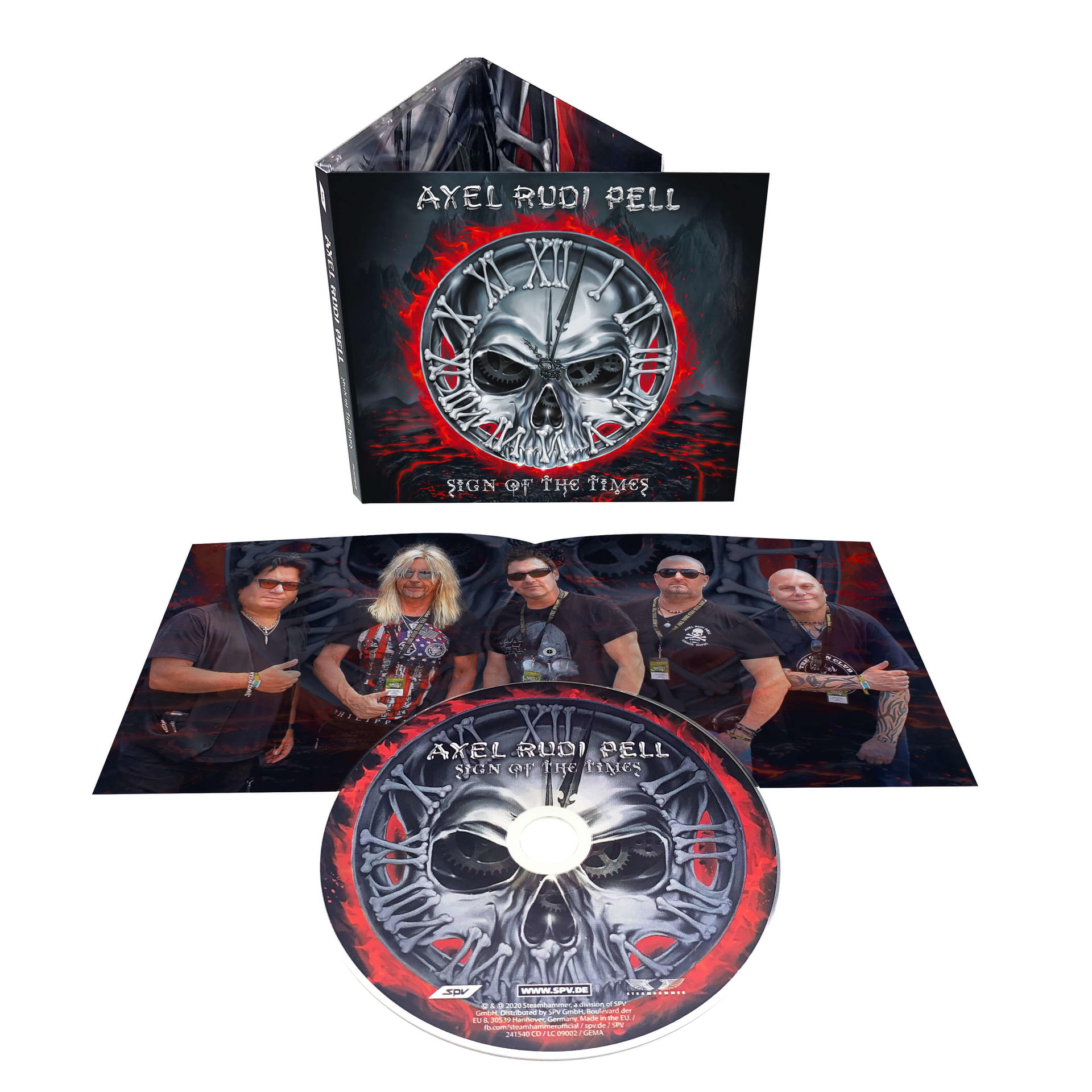 Albumcover und CD von Axel Rudi Pell - Sign of the Times mit Totenkopf-Motiv.
