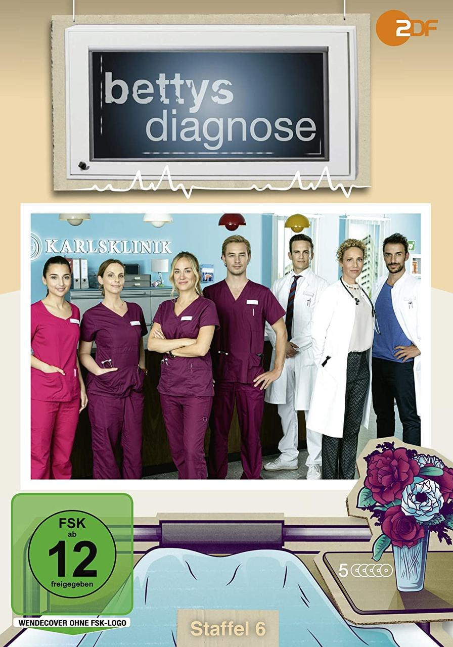 Ein Fernsehposter mit einem medizinischen Team, einem Fernsehbildschirm und einem Bewertungsschild.
